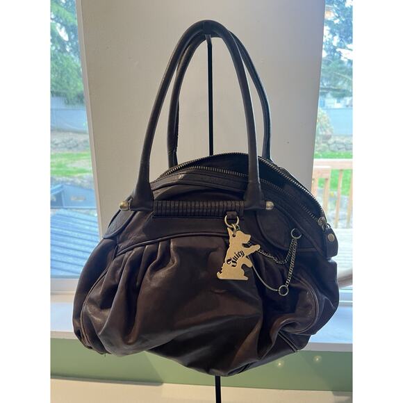 Vintage Y2k Juicy Couture Brown Leather Top Handle Shoulder Handbag RARE